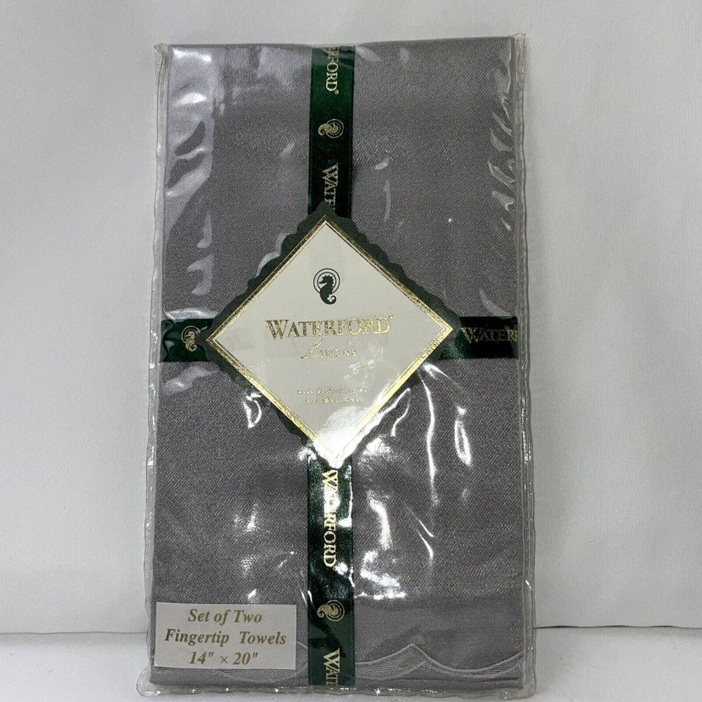 Waterford Linens "Baron's Satin Sterling" Fingertip Towels 2 Pack 14" x 20" NOS